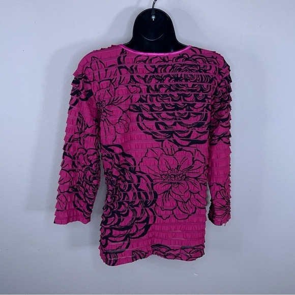 MEDIUM ERIN LONDON PINK BLACK VINTAGE TOP RUFFLE STRETCH - Picture 3 of 12